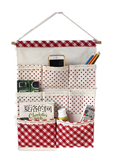 Moolecole Red Polka Dots Cotton/Linen Fabric Wall Hanging Organizer Bag 8-Pockets Door Hanging Storage Bag Case Hanging Shelves