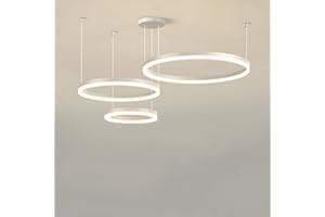 WayLuoung LED Żyrandol Metalowy | 3 Koła 20+40+60cm | 45W Lampa Wisząca Sufitowa Pierścieniami, Pilot Możliwością ściemniania 3000-6000K Lampa Wisząca Akrylowym Kloszem Sypialnia Przedpokój Biały
