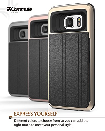 Galaxy S7 Edge funda  Vena  vCommute  Cuero Billetera Case Tarjeta de la ranura del sostenedor  cubierta elegante  Heavy Duty Wallet Cubrir con pie de apoyo para Samsung Galaxy S7 Edge  Oro 