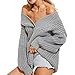 Produktbild Rovinci Herbs Winter Damen Pullover Off Schulter Langarm Einfarbig Strickpullover V-Ausschnitt Sweater Oberteile Hemd Sweatshirt Tops Loose Pulli Bluse Strick Tunika Langarmshirt Longshirt (Grau)