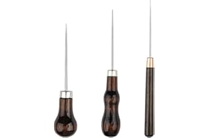 GHEART Lezna Coser Cuero Punzón, Punzón con Mango de Madera, Punzón de Costura, Herramienta de costura, Punzón Hecho a Mano, Para coser Cuero, Cuero Hecho a Mano, Bricolaje, para Perforar Agujeros 3 Formas