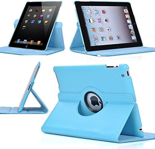 Blue New iPad Mini 360 Degree Rotating Smart Leather Wallet Flip Stand Case Cover With Full Sleep Wake Comatibility+ Stlus Pen + Screen Protector + Polising Cloth (Blue)