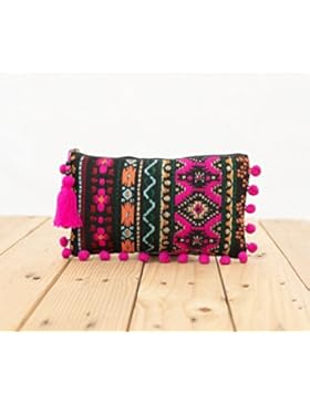 Schwarz Dobby Tasche, Acryl-Stoff, Clutch Reißverschluss Geldbörse, Make Up oder Kosmetiktasche, Utility Pouch...