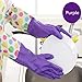 Produktbild Haosen Winter Blume Hülse Geschirrspülen Handschuhe Synthetischer Gummi mit Beflockung wasserdicht Anti-Rutsch Reinigungs Handschuhe Haushalt Handschuhe Wasserdichte Handschuhe (Violett)
