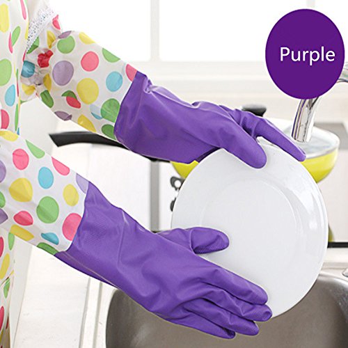 Haosen Winter Blume Hülse Geschirrspülen Handschuhe Synthetischer Gummi mit Beflockung wasserdicht Anti-Rutsch Reinigungs Handschuhe Haushalt Handschuhe Wasserdichte Handschuhe (Violett)