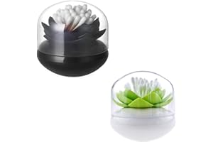 HomDSim 2 Pack Lotus Cotton Swab Holder,Cotton Bud Small Q-Tips Toothpicks Brushes Holder Box Case Storage Organizer Jar with Clear Lid Dustproof Cover Black + Green
