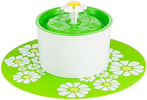 ARTSTROE Pet Flower Fountain,Automatic Electric Super Silent Water Pump with Filter and Silicone Mat for Dogs and Cats Birds Parrots,1.6L/54Oz with 3 Carbon Filters,1 Mat,Green