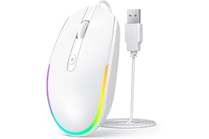 Seenda Wired Mouse, LED RGB Backlit Mouse with 1.5m USB Cable, 1600 DPI Silent Ergonomic Portable Computer Laptop Corded Mice for All USB Enabled Devices - White