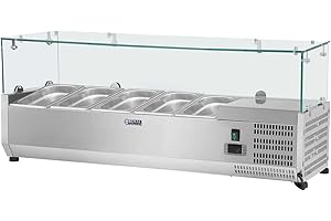 Royal Catering Saladette À Poser Table Comptoir Réfrigéré RCKV-150/33-5 (Volume Total De 35 Litres, Pour 5 Récipients Gn 1/4, Thermostat Automatique)