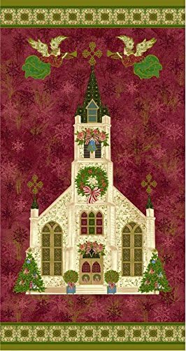 Christmas Panel : Silent Night code 120-1224 size 60x110cm Endearing Church with brilliantly printed stained glass windows,christmas wreaths and angels hovering above in night sky