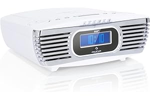 AUNA Dreamee DAB+ - Radiosveglia con Lettore CD, Radio Digitale Retrò, Funzione Snooze, DAB+, CD-R/RW/MP3, AUX, Doppio Allarme, Timer, Bianco Ghiaccio