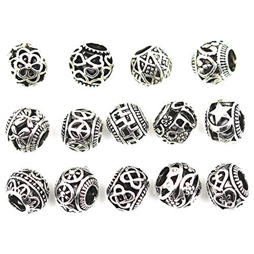 ALIMITOPIA ALIMITOPIA 20pcs Filigree Bracelet Spacer Beads,Hollow Out Ball Spacer Charm European Beads Pendant for DIY Necklace Bracelt Jewelry Making Findings(Tibetan Silver Tone,Assorted Patterns)