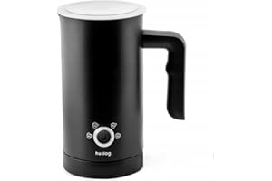 Huslog Montalatte Elettrico 4 in 1, 500W, 240 ml in Acciaio Inox, per Schiuma Calda e Fredda, Rivestimento Antiaderente, Spegnimento Automatico, per Cappuccino, Latte e Cioccolata, Nero Opaco