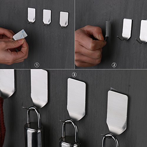 eSky24 8er Klebehaken Selbstklebehaken Geschirrhalter Kleiderhaken Wandhaken 3M selbstklebend wasserdicht Edelstahl ohne Bohren - 6