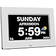 CAZOKASI Digital Clock with Date and Day of Week for Elderly-8 Alarms Medication Reminder Dementia Alzheimers Clock Calendar with Extra Large Display (7inch)