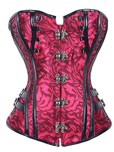 Kranchungel Women's Retro Goth Brocade Steampunk Corsets Gothic Overbust Bustiers Top Corsetto Bustino 5X-Large red