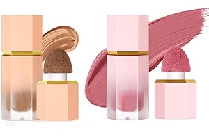 Beauty Searcher Set de maquillaje para colorete y contorno, ligero y transpirable, colorete en crema de larga duración- esponja incorporada- set de regalo para maquillaje facial (#Colorete1+Contorno1)