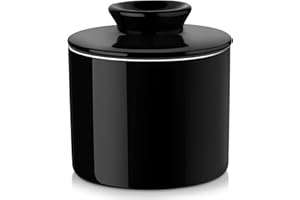LOVECASA,Butter Keeper Crock - Porcelain French Butter Dish with Lid, Ceramic Butter Crock Keeper for Soft Butter,Black