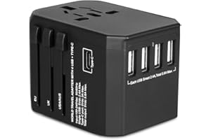 Reiseadapter Reisestecker Weltweit 224+ Ländern 5.6A Fast Charge Universal Travel Adapter mit 4 USB Ports+Typ C und AC Steckdosenadapter Internationale Netzadapter für USA EU Deutschland Thailand Usw