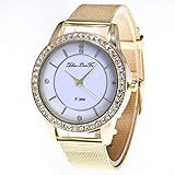 Dilwe Unisex Armbanduhr, stilvolle goldene Uhr mit Mesh Armband und rundem Strass Zifferblatt für Paare