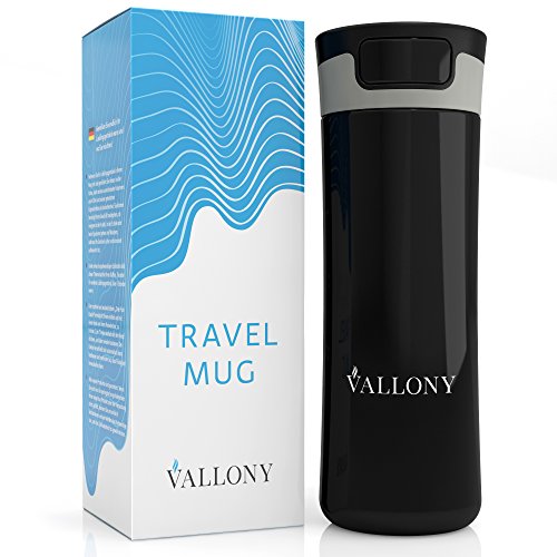 Isolierbecher Für Kaffee oder Tee aus Rostfreiem Edestahl – 450 ml – Travel Mug mit One Push Verschluss Deckel – Thermobecher To Go – Schwarz - 3