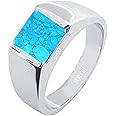 Suruchi Gems & Jewels Sterling Silver Turquoise/Firoza Astrological Gemstone/Square Shape 3.25 Ratti to 10.25 Ratti or 3 Carat to 9.5 Carat 925 Bis Hallmark Ring for Men & Women