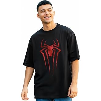 Bewakoof Official Marvel Merchandise Men's Ombre Oversized Fit Half Sleeve Round Neck Cotton Jersey T-Shirt