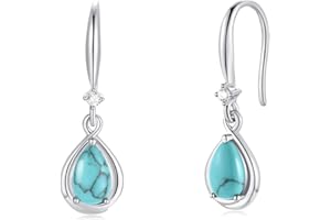 FANCIME Turkusowe kolczyki, srebro wysokiej próby 925, nieskończoność, łza, turkus, cyrkonia, wiszące, wiszące, kolczyki w stylu boho, biżuteria na prezent