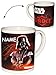 Produktbild Henkeltasse - " Star Wars - Darth Vader / Luke Skywalker " incl. Name - Porzellan / Keramik - Trinktasse mit Henkel / Tasse Becher - Porzellantasse Tassen für Kinder & Erwachsene - Jedi Clonewars Starwars - Yoda Schwert