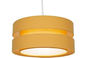 Contemporary Quality Mustard Ochre Linen Fabric Triple Tier Ceiling Pendant Light Shade | 60w Maximum | Designer Style | 26cm Diameter by Happy Homewares