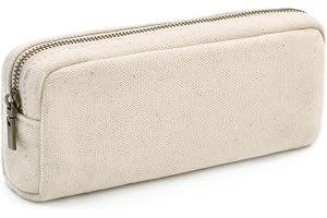 Veximind Pencil Case Large Capacity, Canvas Pencil Pouch with Zipper, Durable Pen Bag Stationery Organizer for Students, School, Office, Travel and Daily Storage (Beige)
