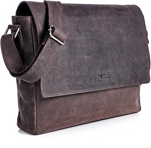 Ledertasche Vintage Leder Umh  ngetasche von URBAN FOREST Damen Herren 14 Zoll Laptoptasche Messenger Bag Aktentasche Arbeitstasche Notebooktasche DIN