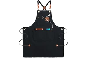 umboom Cucina Grembiuli da Tela, Lavoro Grembiule per Uomo Donna con Cinturino Regolabile e 3 Tasche, Incrocio Posteriore