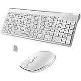 FENIFOX Wireless Keyboard and Mouse Combo Ultra Slim with Full-size Mute Keys Portable Compact for PC Laptop Windows (Silver)