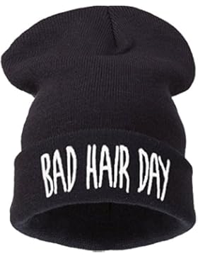 Bad Hair Day Beanie Mütze (schwarz mit weißem Logo) Haube Wintermütze Strickmütze Einstickung black cool modisch