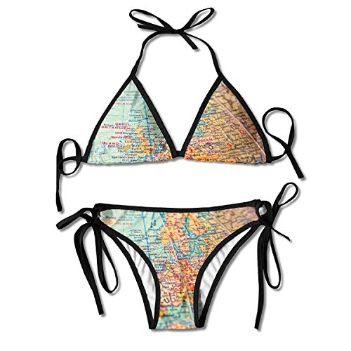Preisvergleich Produktbild Gxdchfj Sexy Women Globe Map Beachwear Swimsuit Adjustable Sexy Bikinis Set