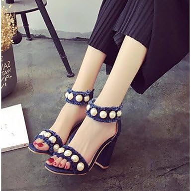 FSCHOOLY Womens Shoes Denim Summer Comfort Sandals Chunky Heel Peep Toe Open Toe For Casual Outdoor Dark Blue Pink Light Blue,Dark Blue,Us8 / Eu39 / Uk6 / Cn39