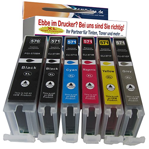 6 Set komp. XL Druckerpatronen für Canon Pixma MG 7700 7750 7751 7752 7753 Ersatz 1 x PGI-570BK 1 x CLI-571BK 1 x CLI-571C 1 x CLI-571M 1 x CLI-571Y 1 x CLI-571GR