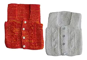 Knitted Sleeveless Sweater New Born Baby Boy Girls Front Open, 2 Pieces (Multicolour, 0 to 3 Months)