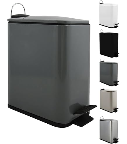 Blomus TUBO Pedal Bin - 3 Liter Charcoal Steel Wastebasket With Magnetic Closure