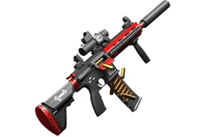 FUNTHY Pistola de Juguete Hecha de Nylon, Pistola de Agua Espuma Electronica Automatica, M416 Rifle de Francotirador, Pistola Aire Comprimido con Silenciador, Regalos para Niños y Hombr-Marrón