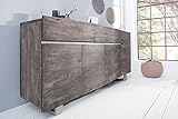 Massives Baumstamm Sideboard MAMMUT grau 170cm Akazie Massivholz Schrank Anrichte Industrial Chic Kufengestell Edelstahl matt - 