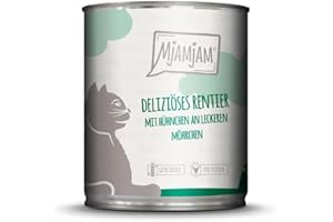 MjAMjAM - cibo umido premium per gatti - deliziosa renna con pollo su deliziose carote, confezione da 6 (6 x 800 g), senza cereali con carne extra