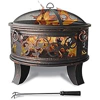 Jinfa Feuerschale mit Grillrost, Funkenschutz und Schürhaken inklusive – Feuerkorb und Feuerstelle mit Ø66cm Durchmesser…