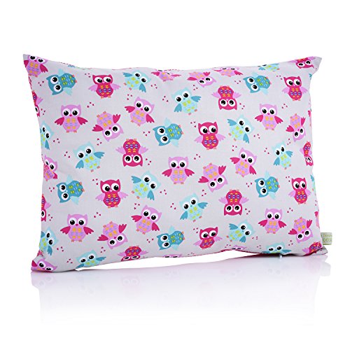 La Petite Unique 35 x 25 cm Kinderkopfkissen MIT FÜLLUNG waschbares Babykissen 100 % Ökotex zertifiziert Motiv: Eule Pink