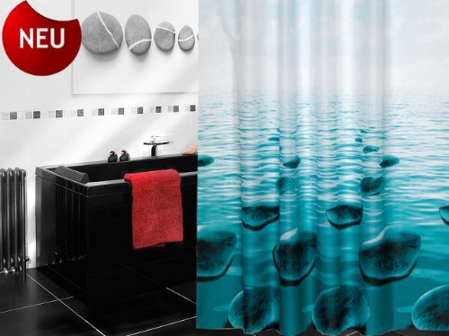 EDLER Textil Duschvorhang 120 x 200 cm "Stein im Meer" Dunkel Türkis Petrol Schwarz inkl. Ringe