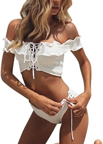 Women Bikini Set,Dorame Sexy Folds Bandage Push-Up Padded Swimsuit (S, White)