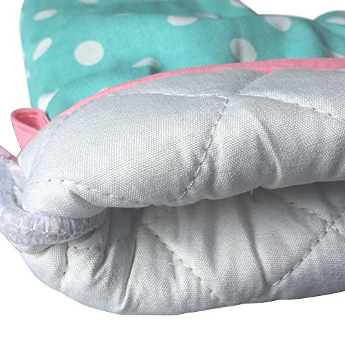1 Paar Hitzebeständig Ofenhandschuhe Verdickte Hitzeresistente Topflappen Backhandschuhe aus Baumwolle und Polyester (3#) – Gepunktet Türkis - 4