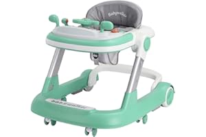 UBRAVOO Andador 2 en 1 para niños pequeños con bandeja extraíble y bandeja de música (sin batería), carrito plegable para niños de 6 a 18 meses (verde)