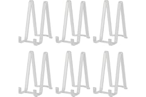TINCOGO Plate Holder Easel Display Stands - 6-Inch Plastic Stand for Decorative Plates, Picture Frames, Books, Tabletop Art - Clear (6-Pack)